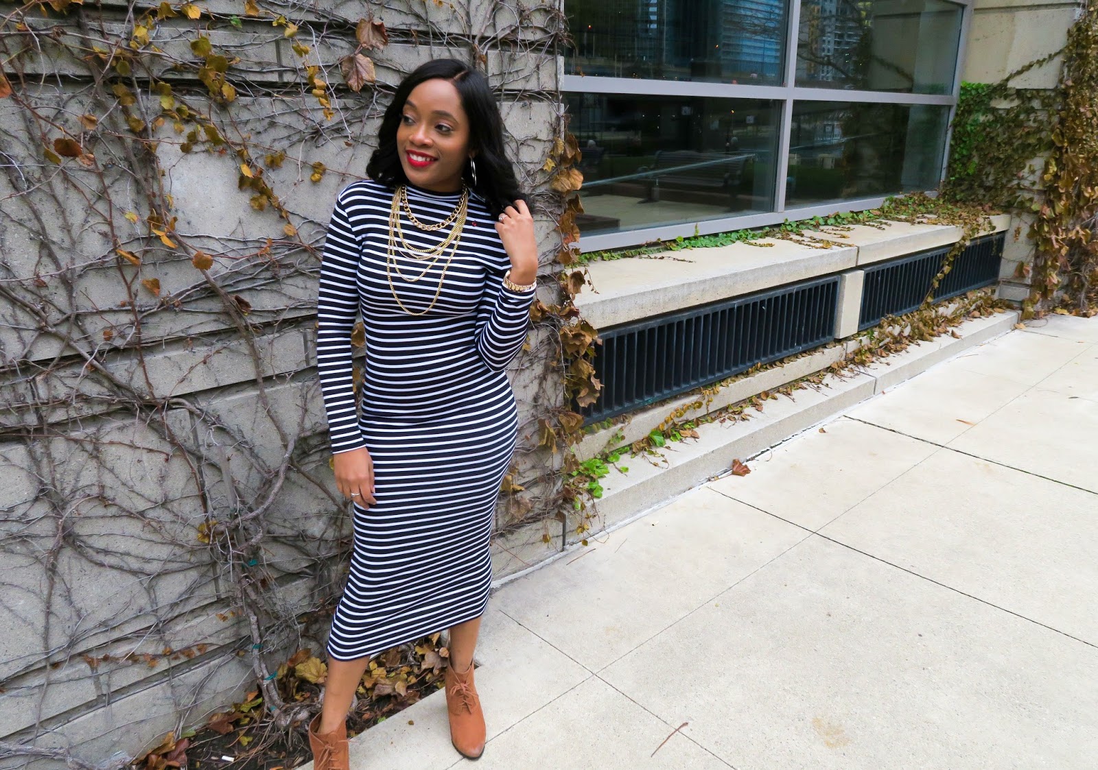 Black striped bodycon dress best sale